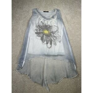 Radzoli Womens M Blue Sheer Sleeveless Tunic Floral LagenLook Boho Beachy Hippie